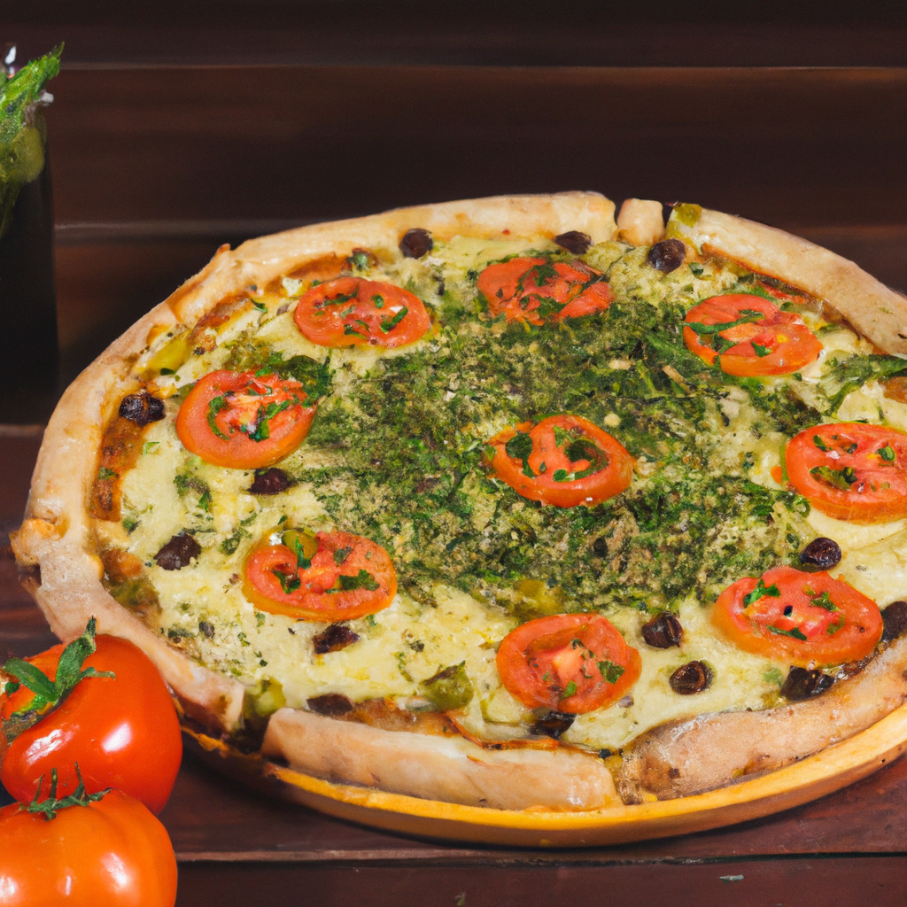 Pizza artesanal recién salida del horno sobre tabla de madera, ingredientes chilenos frescos